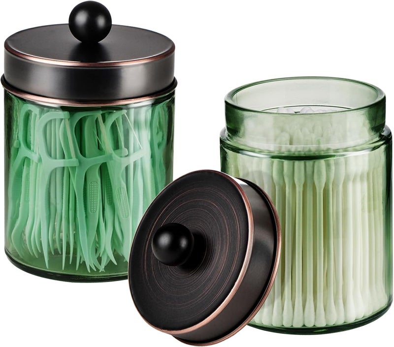 Komashr 3 Pack Apothecary Jar Canisters Bathroom Vanity Organizer - Qtip Holder Storage Organizer Set Countertop Canister with Stainless Steel Lids &Cute Stickers for Qtips,Cotton Swabs,Makeup Sponges,Floss - Image 2